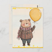 Bär in Brown Kariert Sweater mit Yellow Balloon Postkarte (Vorne/Hinten)