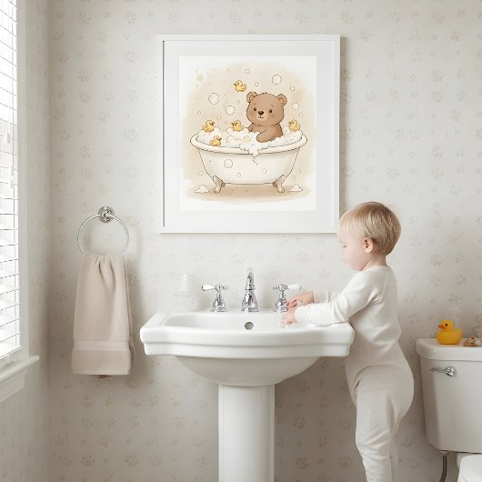 Bär in der Badewanne Kinder-Badezimmer-Wandkunst Poster