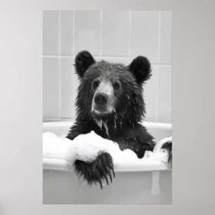 Bär in der Badewanne Kunst Druck, Lustiges Badezim Poster