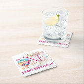 Bär in einem Ballon Scalloped Square Untersetzer (Vor Ort)