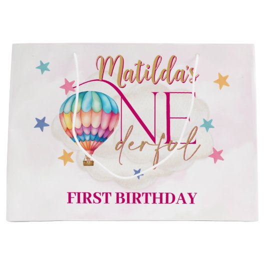 Bär in einem rosa Ballon Große Geschenktasche Geschenktüte (Vorderseite)