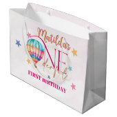 Bär in einem rosa Ballon Große Geschenktasche Geschenktüte (Rückseite Schrägansicht)