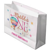 Bär in einem rosa Ballon Große Geschenktasche Geschenktüte (Vorderseite Schrägansicht)