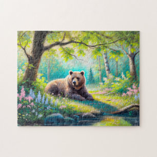 Bär in Forest Glade Pastel Chalk Zeichnend Puzzle