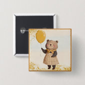 Bär in gelbem Kariertes Kleid mit gelbem Ballon Button (Vorne & Hinten)