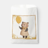 Bär in gelbem Kariertes Kleid mit gelbem Ballon Geschenktütchen (Vorderseite)