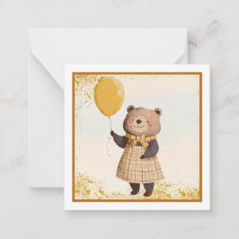 Bär in gelbem Kariertes Kleid mit gelbem Ballon Mitteilungskarte