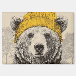 Bär in gelber Mütze, rustikales Waldtier Magnet
