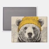 Bär in gelber Mütze, rustikales Waldtier Magnet (Vorderseite/Rückseite)
