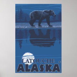 Bär in Mondlicht - Latouche, Alaska Poster