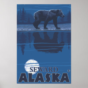Bär in Mondlicht - Seward, Alaska Poster