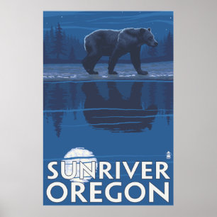 Bär in Mondlicht - Sun River, Oregon Poster