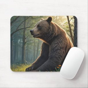 Bär in sommerlichen Wäldern mit Wildblumen Mousepad