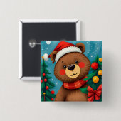 Bär in Weihnachtsmannmütze unter den Weihnachtsbäu Button (Vorne & Hinten)