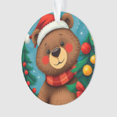 Bär in Weihnachtsmannmütze unter den Weihnachtsbäu Ornament (Vorderseite)