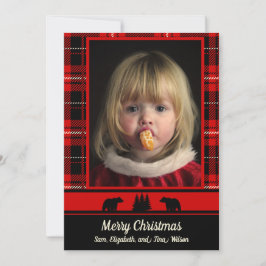 Bär in Woods Red Kariert Foto Weihnachten Ankündigung