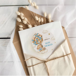 Bär Luftballons Baby Junge Shower Blau Runder Aufkleber