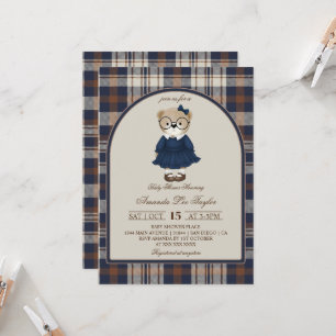Bär Luxus-Karo Mädchen Baby-Party Einladung