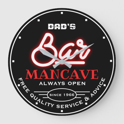 Bar mancave des Vaters oder eines beliebigen Namen Große Wanduhr (Vorderseite)