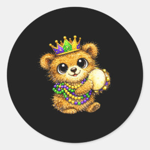 Bär Mardi Gras Nola Party Perlen Süße Mädchen Frau Runder Aufkleber