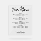 Bar Menu Alkoholgetränke Hochzeiten Minimalistisch Acrylschild (Vorderseite)