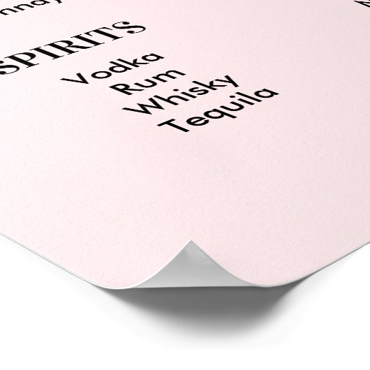 Bar Menu Blush Pink Wedding Drinks Poster (Ecke)