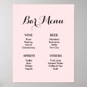 Bar Menu Blush Pink Wedding Drinks Poster (Vorne)
