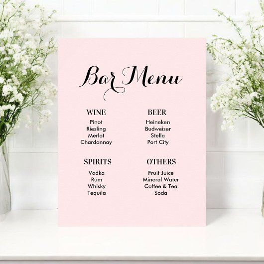Bar Menu Blush Pink Wedding Drinks Poster