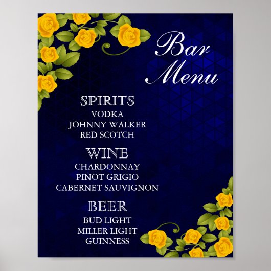 Bar Menu - Dark Blue und Marigold Yellow Flower Poster (Vorne)