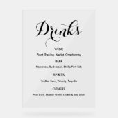 Bar Menu Drinks Hochzeitsfeier Elegant Acrylschild (Vorderseite)