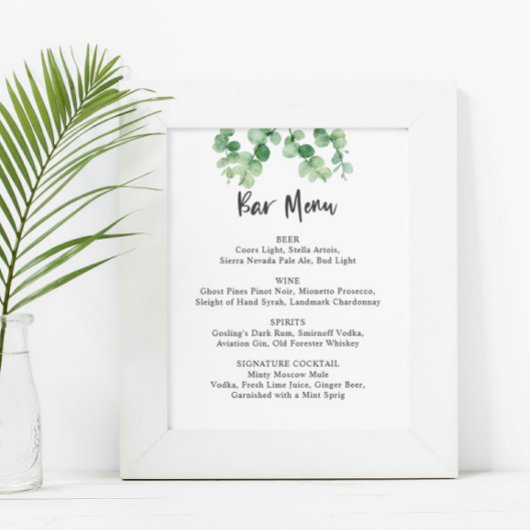 Bar Menu Eukalyptus Wedding Botanische Vegetation Poster