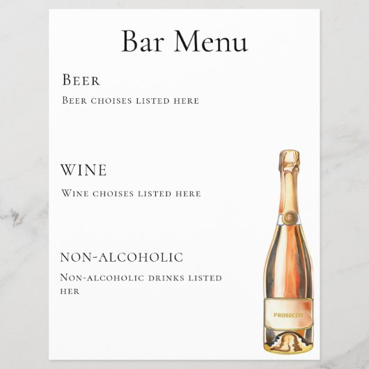 Bar menu Flasche Wein Prosecco Flyer (Vorne)