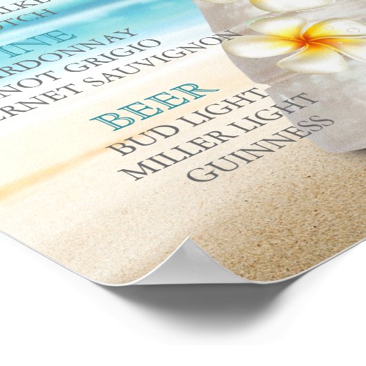 Bar Menu für eine Hochzeit am Strand Poster (Ecke)