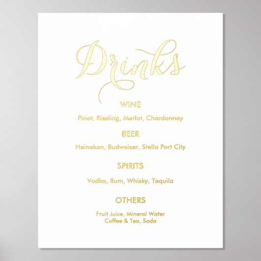 Bar Menu für Hochzeitsgetränke Foliendrucke (Vorderseite)