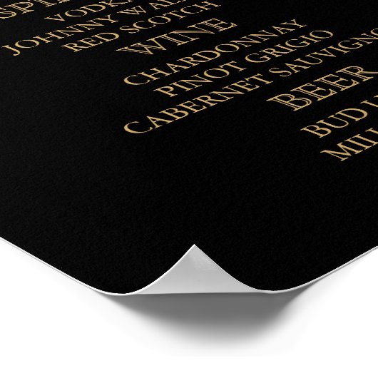 Bar Menu - Goldfetti-Punkte auf schwarz Poster (Ecke)