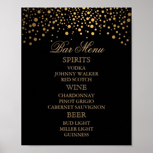 Bar Menu - Goldfetti-Punkte auf schwarz Poster (Vorne)