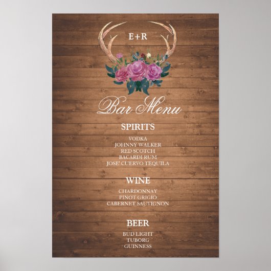 BAR MENU Großes Zeichen | Hirschantler | Hochzeits Poster (Vorne)