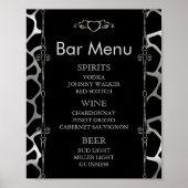 Bar Menu - Hochzeit in Silver & Black Giraffe Poster (Vorne)