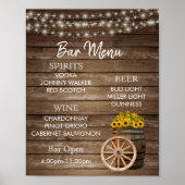 Bar Menu - Holzfass mit Sonnenblumen Poster (Vorne)