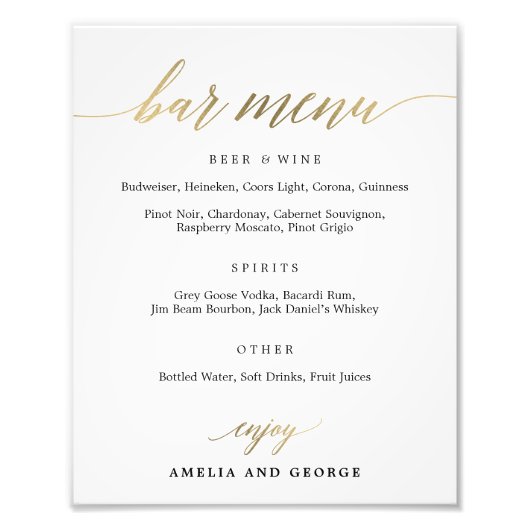 Bar Menü Ihre Größe auswählen Fotodruck (Vorne)