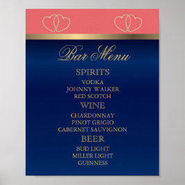 Bar Menu - Korallen und Navy Blue mit Gold Hearts Poster