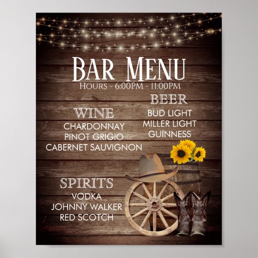 Bar-Menü - Landholzwedding mit Fass Poster (Vorne)