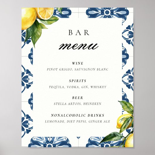 Bar Menu Lemon Positano Hochzeittisch Zeichen Poster (Vorne)