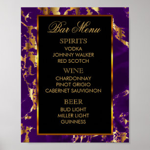 Bar Menu - Lila und goldene Marmorbäume und Schwar Poster