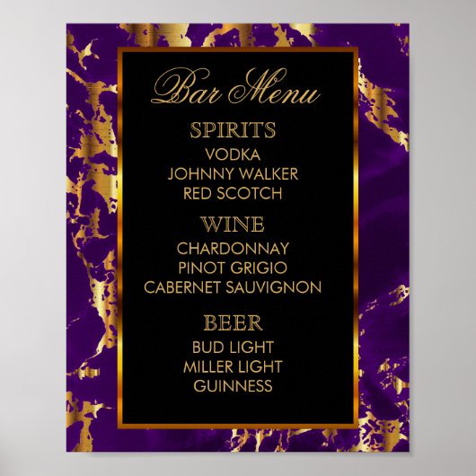 Bar Menu - Lila und goldene Marmorbäume und Schwar Poster (Vorne)