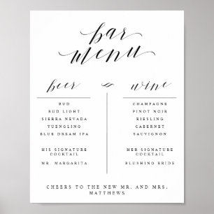Bar Menu mit Wein Bier und Cocktail-Liste Untersch Poster