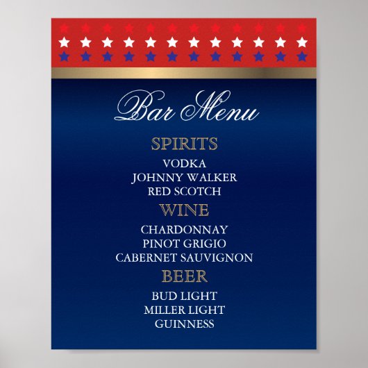 Bar Menu - Patriotische Amerikanische Hochzeit Poster (Vorne)