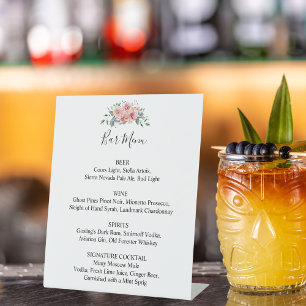 Bar Menu Pink Floral Wedding Boho Chic Skript Sockelschild