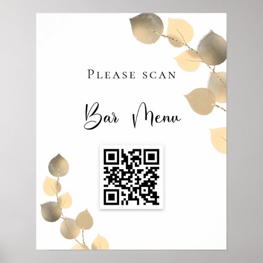 Bar menu QR code eucalyptus golden Poster (Vorne)