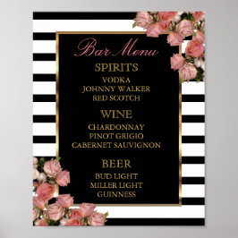 Bar Menu - Rose Gold und Stripe Wedding Poster